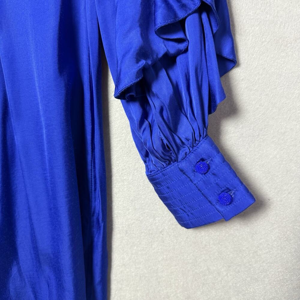 Farm Rio Mini Dress Bright Blue Open Back Ruffled Long Sleeve Women’s M - Picture 7 of 16